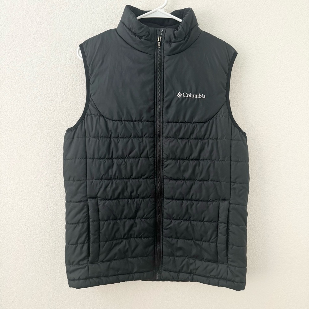 men columbia black quilted puffer zip up sleeveless vest jacket